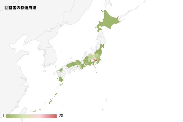 回答者の都道府県塗分けマップ